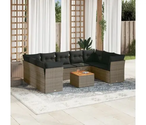 10-Daļīgs Dārza Dīvāna Komplekts Ar Matračiem, Pelēks Pe Pinums Vidaxl