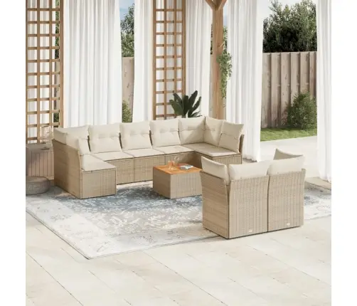 10-Daļīgs Dārza Dīvāna Komplekts, Matrači, Bēša Pe Rotangpalma Vidaxl