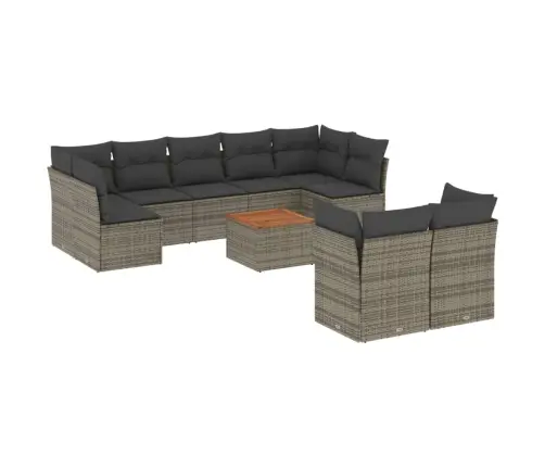 10-Daļīgs Dārza Dīvāna Komplekts Ar Matračiem, Pelēks Pe Pinums Vidaxl