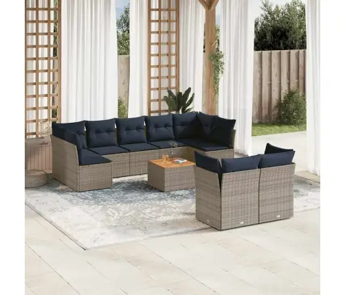 10Daļīgs Dārza Dīvāna Komplekts Ar Matračiem Pelēka Rotangpalma Vidaxl