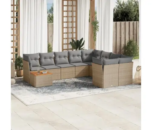 10-Daļīgs Dārza Dīvāna Komplekts, Matrači, Bēša Pe Rotangpalma Vidaxl