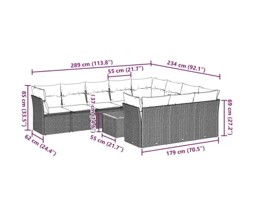 11-Daļīgs Dārza Dīvāna Komplekts Ar Matračiem, Pelēks Pe Pinums Vidaxl