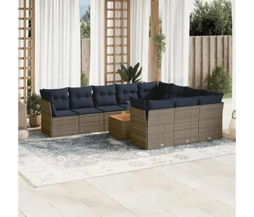 11-Daļīgs Dārza Dīvāna Komplekts Ar Matračiem, Pelēks Pe Pinums Vidaxl