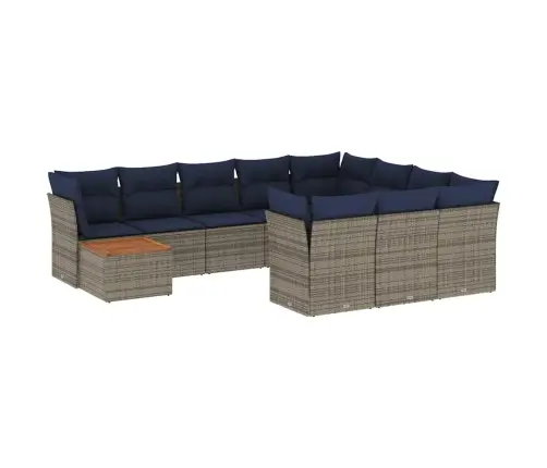 11-Daļīgs Dārza Dīvāna Komplekts Ar Matračiem, Pelēks Pe Pinums Vidaxl