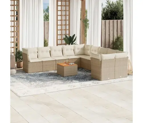 11-Daļīgs Dārza Dīvāna Komplekts, Matrači, Bēša Pe Rotangpalma Vidaxl