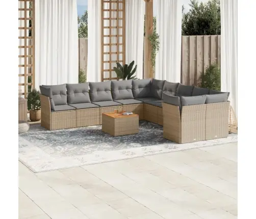 11-Daļīgs Dārza Dīvāna Komplekts Ar Matračiem,Pe Rotangpalma Vidaxl