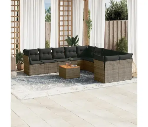 11-Daļīgs Dārza Dīvāna Komplekts Ar Matračiem, Pelēks Pe Pinums Vidaxl