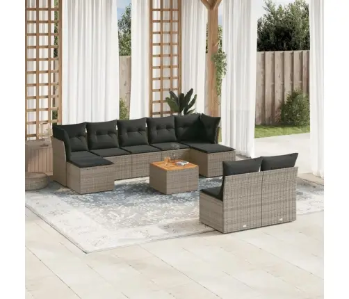 10-Daļīgs Dārza Dīvāna Komplekts Ar Matračiem, Pelēks Pe Pinums Vidaxl