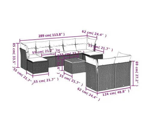10-Daļīgs Dārza Dīvāna Komplekts, Matrači, Melna Pe Rotangpalma Vidaxl