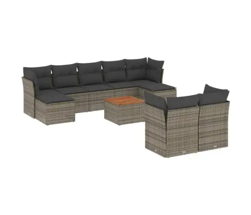 10-Daļīgs Dārza Dīvāna Komplekts Ar Matračiem, Pelēks Pe Pinums Vidaxl