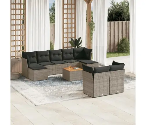 10-Daļīgs Dārza Dīvāna Komplekts Ar Matračiem, Pelēks Pe Pinums Vidaxl