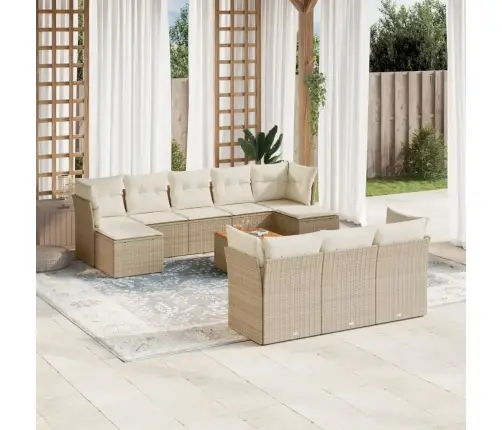 11-Daļīgs Dārza Dīvāna Komplekts, Matrači, Bēša Pe Rotangpalma Vidaxl