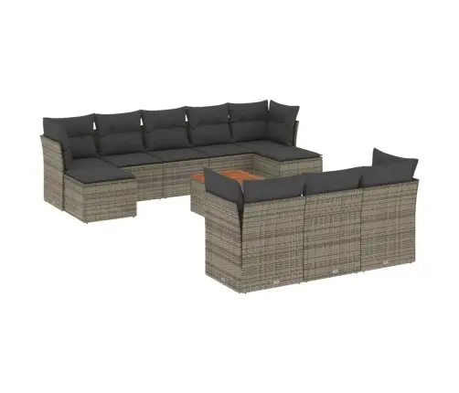 11-Daļīgs Dārza Dīvāna Komplekts Ar Matračiem, Pelēks Pe Pinums Vidaxl