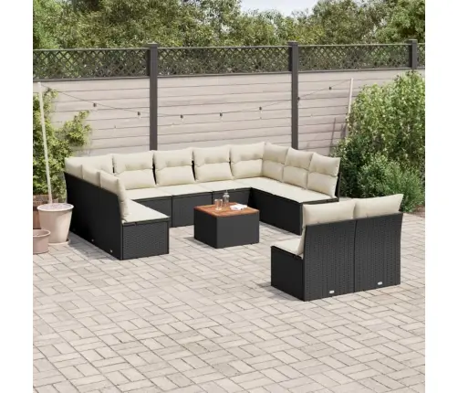 12-Daļīgs Dārza Dīvānu Komplekts, Matrači, Melna Pe Rotangpalma Vidaxl