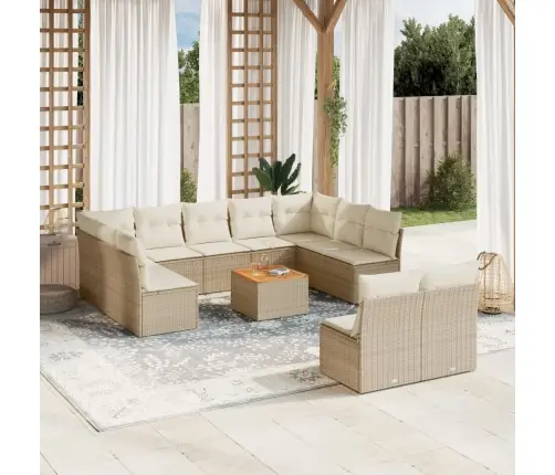 Sodo Komplektas Su Pagalvėlėmis, 12 Dalių, Smėlio, Poliratanas