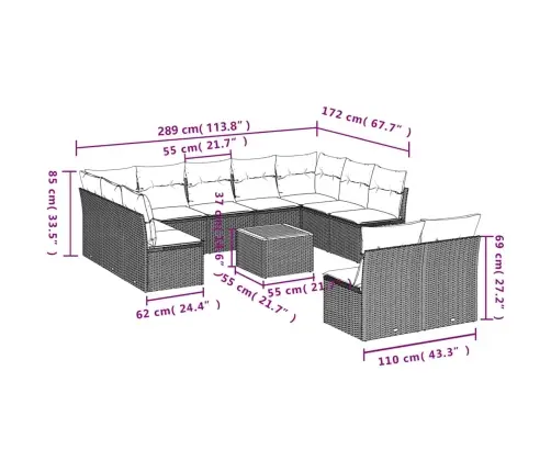 12-Daļīgs Dārza Dīvānu Komplekts Ar Matračiem, Pelēks Pe Vidaxl