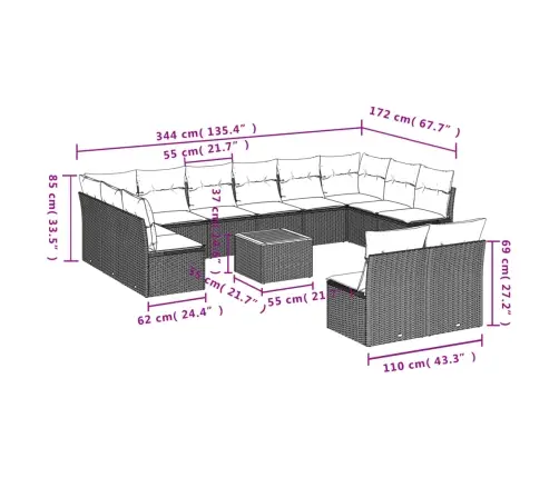13-Daļīgs Dārza Dīvāna Komplekts, Matrači, Bēša Pe Rotangpalma Vidaxl