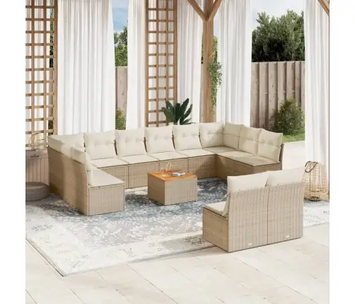 13-Daļīgs Dārza Dīvāna Komplekts, Matrači, Bēša Pe Rotangpalma Vidaxl