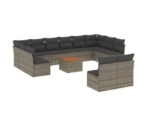 13-Daļīgs Dārza Dīvānu Komplekts Ar Matračiem, Pelēks Pe Vidaxl