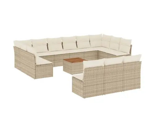 Sodo Komplektas Su Pagalvėlėmis, 14 Dalių, Smėlio, Poliratanas