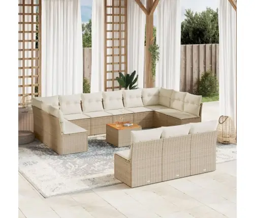 Sodo Komplektas Su Pagalvėlėmis, 14 Dalių, Smėlio, Poliratanas