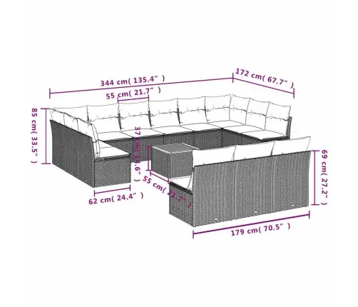 Sodo Komplektas Su Pagalvėlėmis, 14 Dalių, Pilkas, Poliratanas