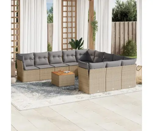 Sofos Komplektas Su Pagalvėlėmis, 12 Dalių, Smėlio, Poliratanas