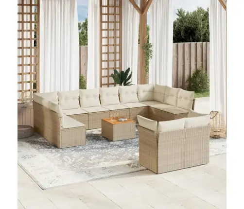 Sofos Komplektas Su Pagalvėlėmis, 13 Dalių, Smėlio, Poliratanas