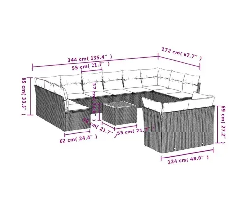 13-Osaline Aiadiivani Komplekt Patjadega, Hall, Polürotang