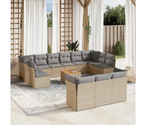 Sodo Komplektas Su Pagalvėlėmis, 14 Dalių, Smėlio, Poliratanas Sodo Komplektas Su Pagalvėlėmis, 14 Dalių, Smėlio, Poliratanas