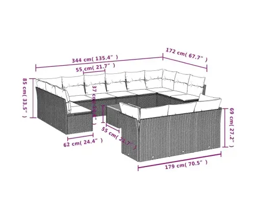 14-Osaline Aiadiivani Komplekt Patjadega, Hall, Polürotang