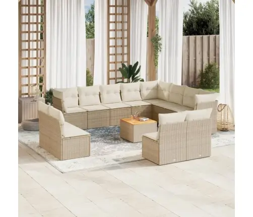 13-Daļīgs Dārza Dīvāna Komplekts, Matrači, Bēša Pe Rotangpalma Vidaxl 13-Daļīgs Dārza Dīvāna Komplekts, Matrači, Bēša Pe Rotangpalma Vidaxl