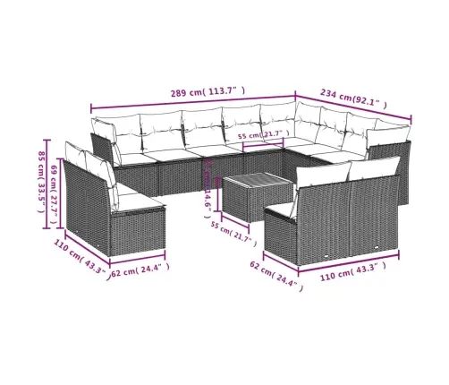 Sofos Komplektas Su Pagalvėlėmis, 13 Dalių, Smėlio, Poliratanas