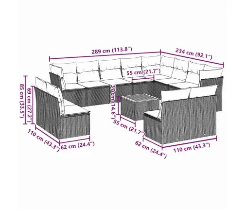 13-Daļīgs Dārza Dīvānu Komplekts Ar Matračiem, Pelēks Pe Vidaxl