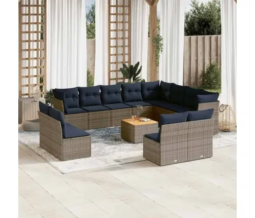 13-Daļīgs Dārza Dīvānu Komplekts Ar Matračiem, Pelēks Pe Vidaxl