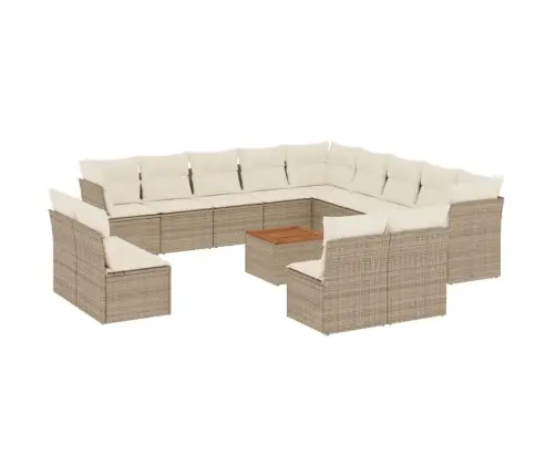 14-Daļīgs Dārza Dīvāna Komplekts, Matrači, Bēša Pe Rotangpalma Vidaxl