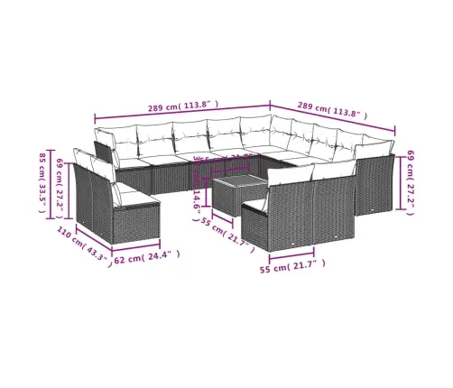14-Daļīgs Dārza Dīvāna Komplekts, Matrači, Bēša Pe Rotangpalma Vidaxl