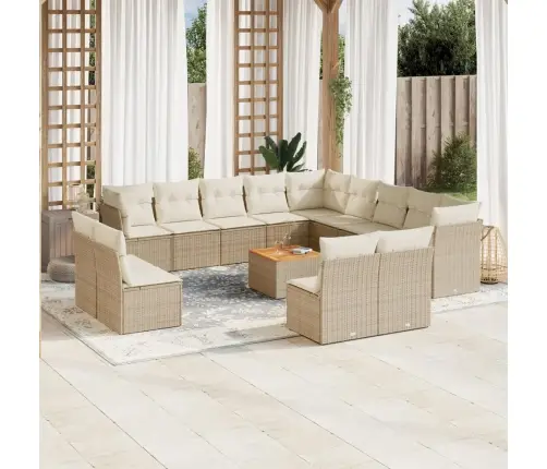 14-Daļīgs Dārza Dīvāna Komplekts, Matrači, Bēša Pe Rotangpalma Vidaxl