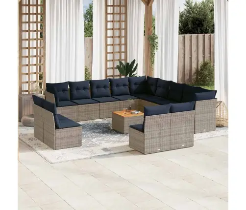 Sodo Komplektas Su Pagalvėlėmis, 14 Dalių, Pilkas, Poliratanas Sodo Komplektas Su Pagalvėlėmis, 14 Dalių, Pilkas, Poliratanas