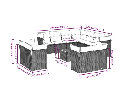 12-Daļīgs Dārza Dīvānu Komplekts, Matrači, Melna Pe Rotangpalma Vidaxl