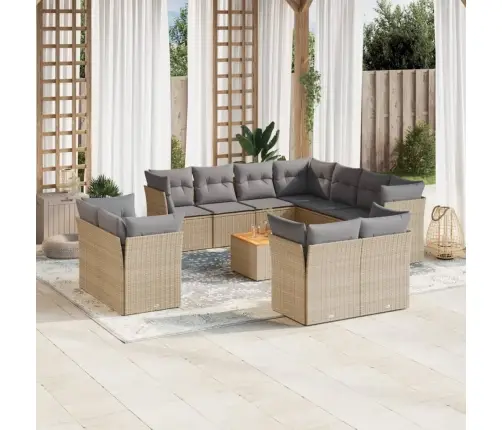 12-Daļīgs Dārza Dīvāna Komplekts, Matrači, Bēša Pe Rotangpalma Vidaxl