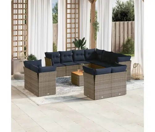 Sodo Komplektas Su Pagalvėlėmis, 12 Dalių, Pilkas, Poliratanas