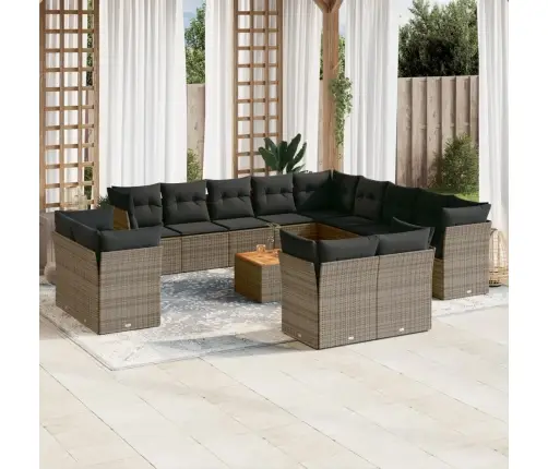 14-Daļīgs Dārza Dīvānu Komplekts, Matrači,Pelēka Pe Rotangpalma Vidaxl