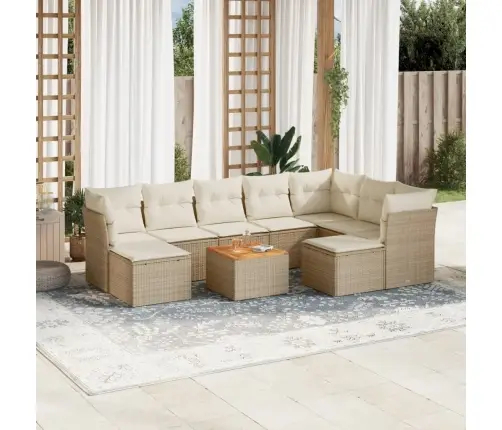 Sofos Komplektas Su Pagalvėlėmis, 10 Dalių, Smėlio, Poliratanas