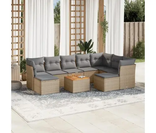 10-Daļīgs Dārza Dīvāna Komplekts, Matrači, Bēša Pe Rotangpalma Vidaxl