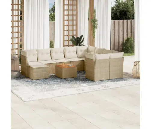 11-Daļīgs Dārza Dīvāna Komplekts, Matrači, Bēša Pe Rotangpalma Vidaxl