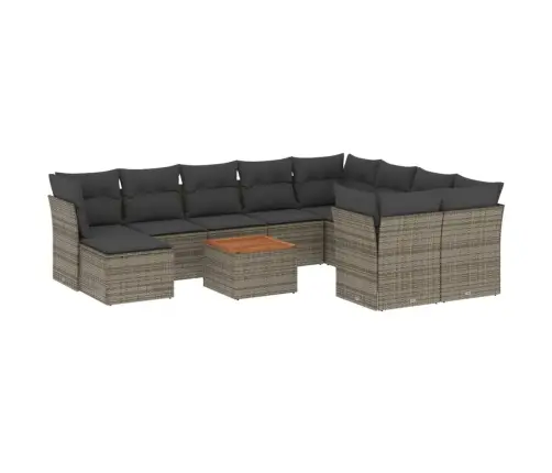 11-Daļīgs Dārza Dīvāna Komplekts Ar Matračiem, Pelēks Pe Pinums Vidaxl