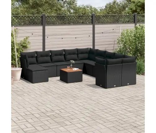 Sofos Komplektas Su Pagalvėlėmis, 12 Dalių, Juodas, Poliratanas