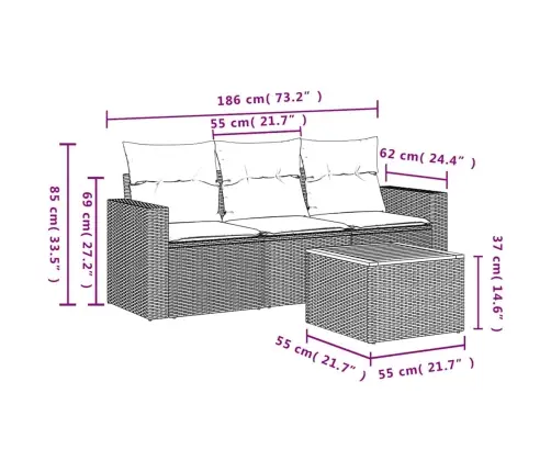 Sodo Komplektas Su Pagalvėlėmis, 4 Dalių, Juodas, Poliratanas