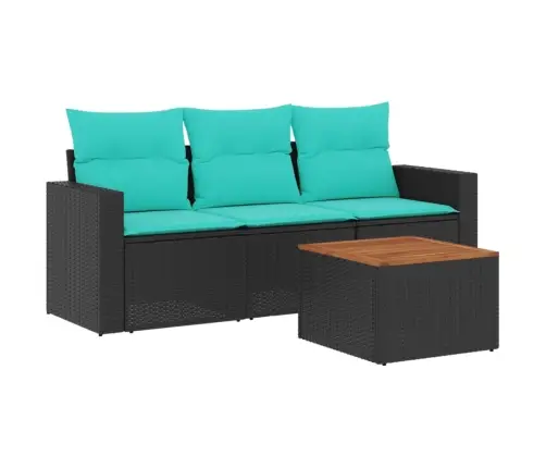 Sofos Komplektas Su Pagalvėlėmis, 4 Dalių, Juodas, Poliratanas